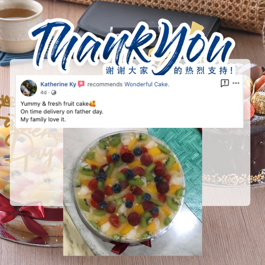 ”Yummy & fresh fruit cake🥰 On time delivery on father day. My family love it.“